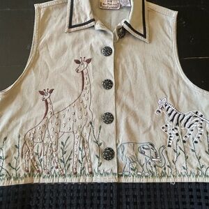 NWT New Directions Khaki/Tan Vest Wild Animal Theme
